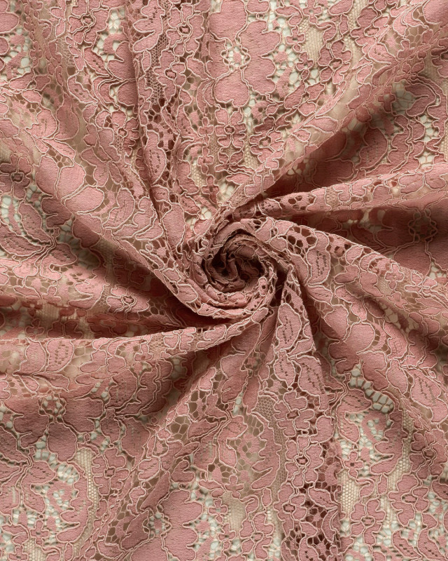 Tissu Dentelle Coton Mélangé Motif Fleuri Rose Tendre - Mercerine