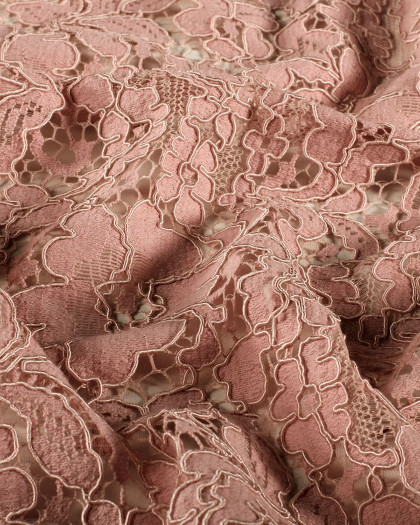 Tissu Dentelle Coton Mélangé Motif Fleuri Rose Tendre - Mercerine