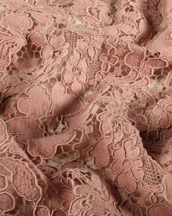 Tissu Dentelle Coton Mélangé Motif Fleuri Rose Tendre - Mercerine