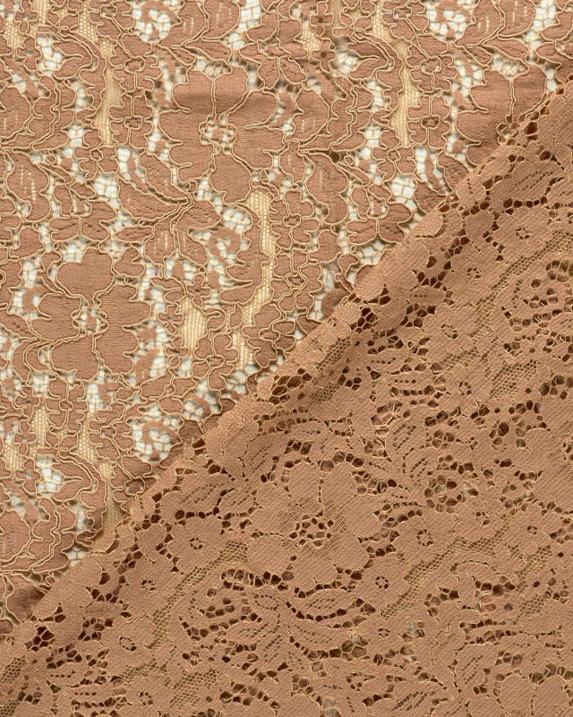 Tissu Dentelle Coton Mélangé Motif Fleuri Nude - Mercerine