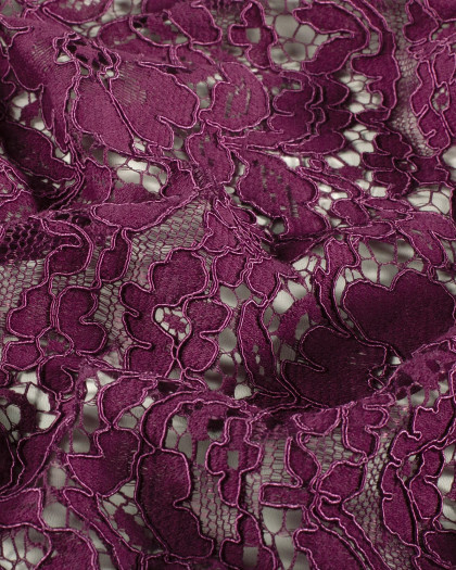 Tissu Dentelle Coton Mélangé Motif Fleuri Violine - Mercerine
