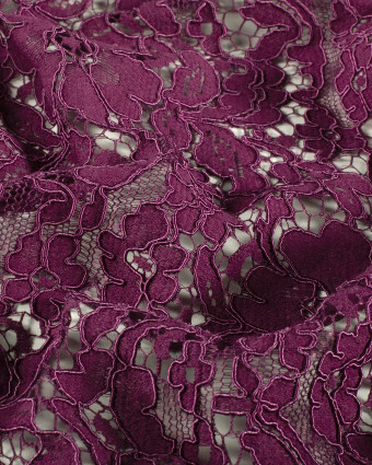 Tissu Dentelle Coton Mélangé Motif Fleuri Violine - Mercerine