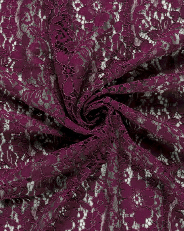 Tissu Dentelle Coton Mélangé Motif Fleuri Violine - Mercerine
