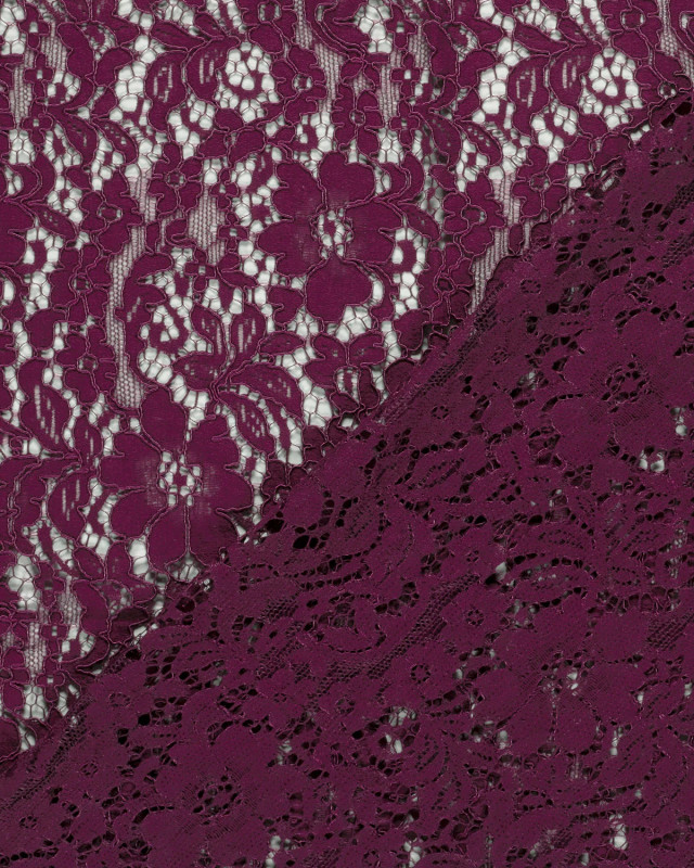 Tissu Dentelle Coton Mélangé Motif Fleuri Violine - Mercerine