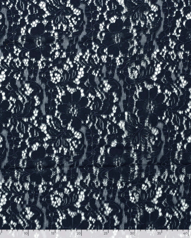 Tissu Dentelle Coton Mélangé Motif Fleuri Bleu Marine - Mercerine