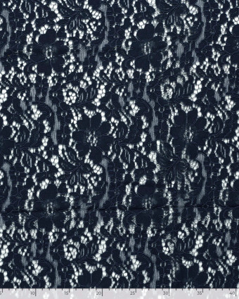 Tissu Dentelle Coton Mélangé Motif Fleuri Bleu Marine - Mercerine