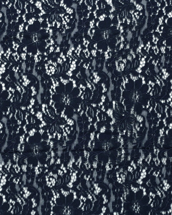 Tissu Dentelle Coton Mélangé Motif Fleuri Bleu Marine - Mercerine