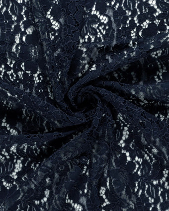 Tissu Dentelle Coton Mélangé Motif Fleuri Bleu Marine - Mercerine