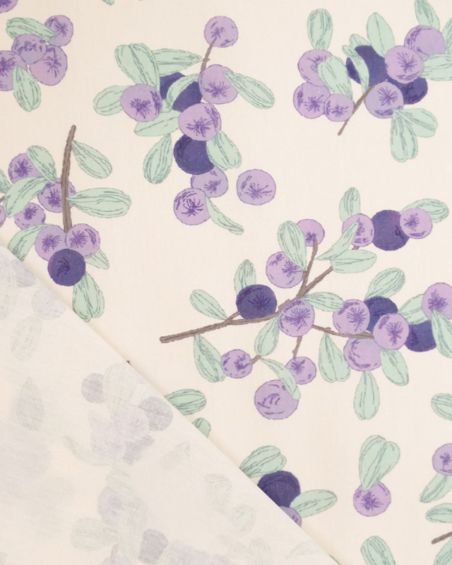 Popeline de Coton Imprimé Fleurs Mauves Sur Fond Beige - Mercerine