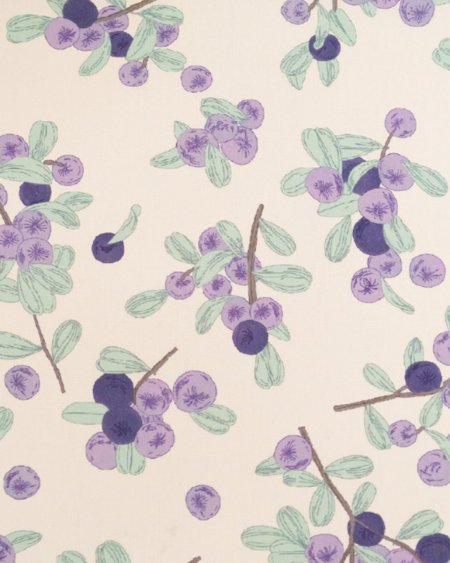 Popeline de Coton Imprimé Fleurs Mauves Sur Fond Beige - Mercerine