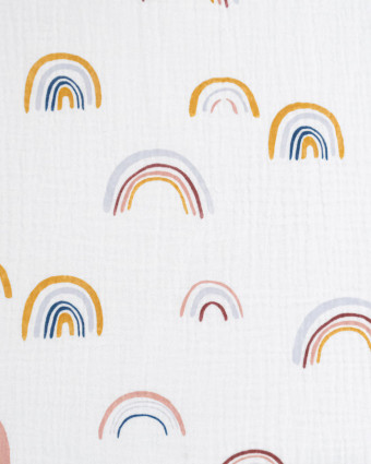 Double Gaze Imprimé Arc-en-Ciel Fond Ecru - Mercerine