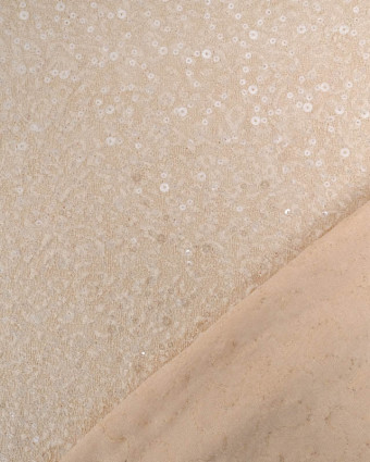 Sequins Brodés sur Maille Légère et Stretch Beige - Mercerine