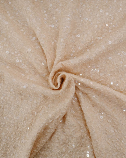 Sequins Brodés sur Maille Légère et Stretch Beige - Mercerine