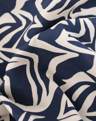 Viscose Bleu Marine Motif Zébré Crème - Mercerine