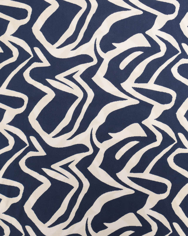Viscose Bleu Marine Motif Zébré Crème - Mercerine