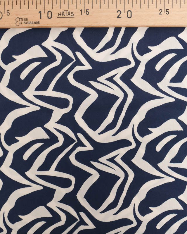 Viscose Bleu Marine Motif Zébré Crème - Mercerine