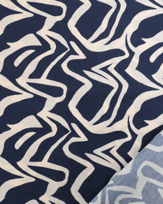 Viscose Bleu Marine Motif Zébré Crème - Mercerine