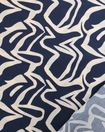 Viscose Bleu Marine Motif Zébré Crème - Mercerine