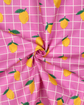 Tissu Coton Enduit Citron à Carreaux Roses