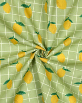 Tissu Coton Enduit Citron à Carreaux Vert Sauge