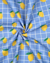 Tissu Coton Enduit Citron à Carreaux Bleus