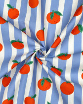 Tissu Coton Enduit Agrumes Rayures Bleues