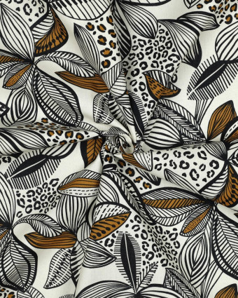 Tissu Coton Enduit Ecru Motif Fleuri Ethnique - Mercerine