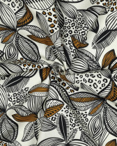 Tissu Coton Enduit Ecru Motif Fleuri Ethnique