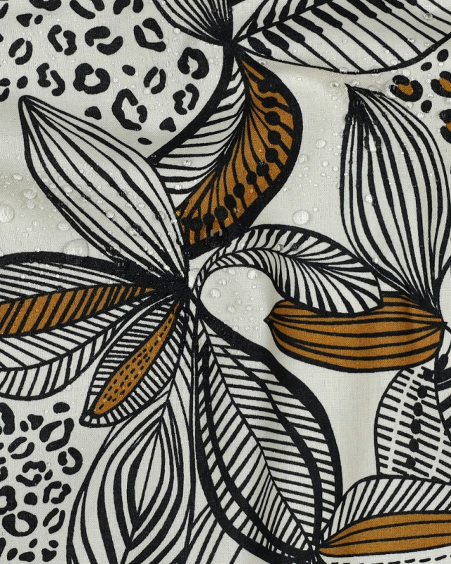 Tissu Coton Enduit Ecru Motif Fleuri Ethnique - Mercerine