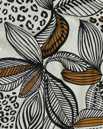 Tissu Coton Enduit Ecru Motif Fleuri Ethnique - Mercerine