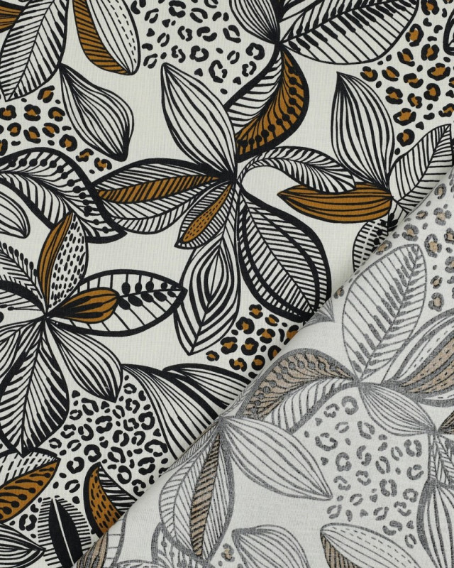 Tissu Coton Enduit Ecru Motif Fleuri Ethnique - Mercerine
