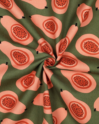 Toile Canvas Vert Kaki Motif Papaye - Mercerine