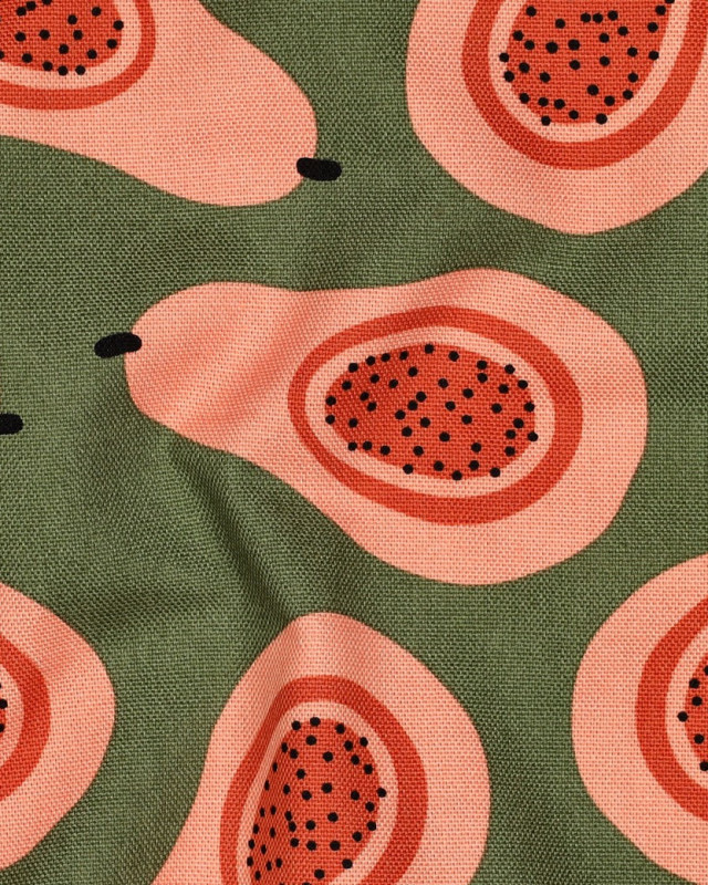 Toile Canvas Vert Kaki Motif Papaye - Mercerine
