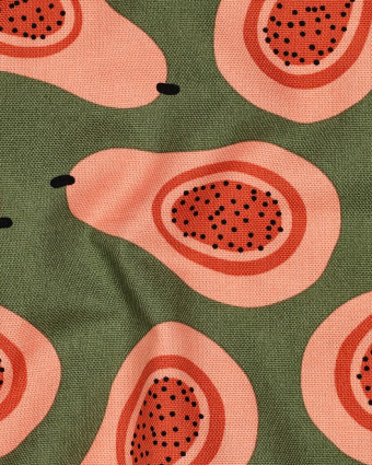 Toile Canvas Vert Kaki Motif Papaye - Mercerine