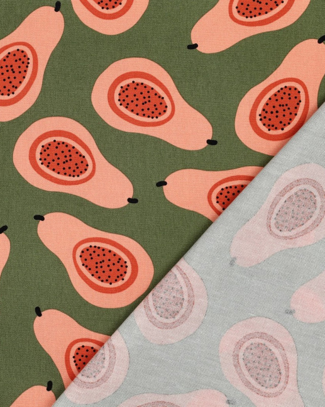 Toile Canvas Vert Kaki Motif Papaye - Mercerine