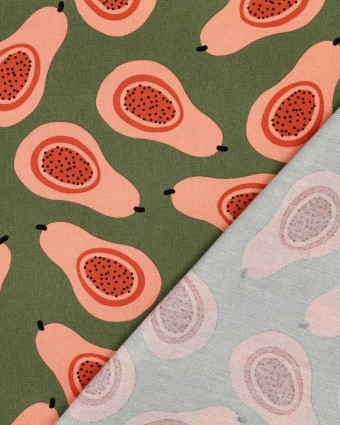 Toile Canvas Vert Kaki Motif Papaye - Mercerine