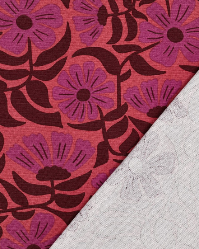 Toile Canvas Motif Fleuri Framboise - Mercerine