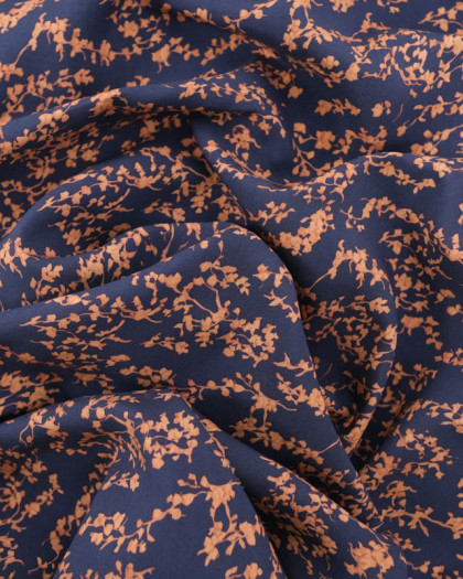 Viscose Bleu Marine Petit Feuillage Praline - Mercerine