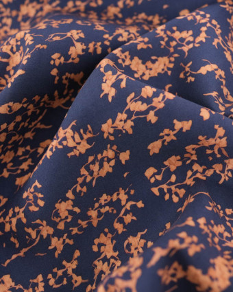 Viscose Bleu Marine Petit Feuillage Praline - Mercerine