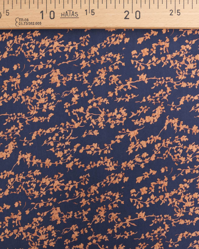 Viscose Bleu Marine Petit Feuillage Praline - Mercerine