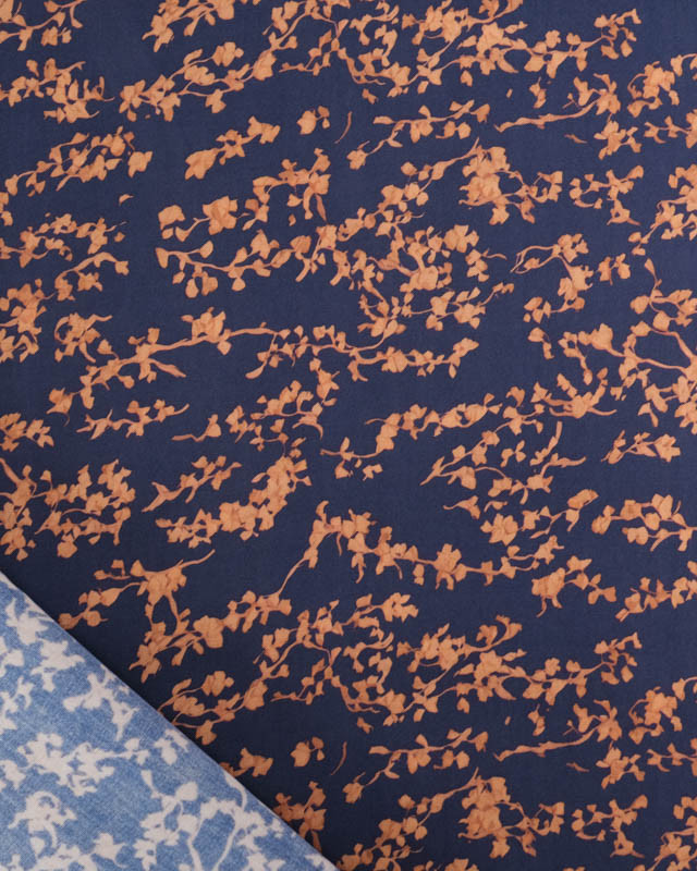 Viscose Bleu Marine Petit Feuillage Praline - Mercerine
