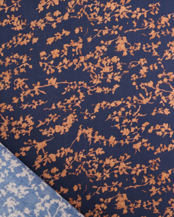 Viscose Bleu Marine Petit Feuillage Praline - Mercerine