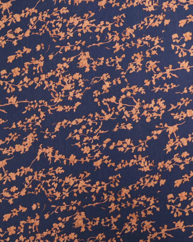 Viscose Bleu Marine Petit Feuillage Praline - Mercerine