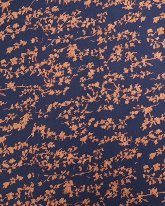 Viscose Bleu Marine Petit Feuillage Praline - Mercerine