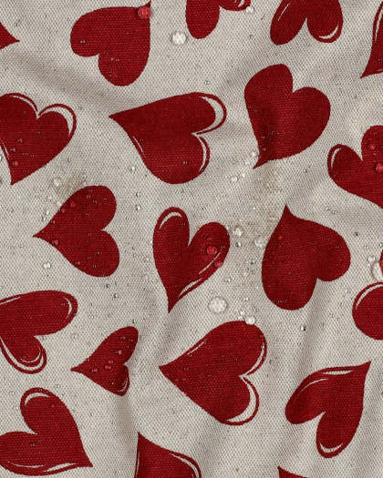 Toile Enduite Effet Lin Cœurs Rouges  - Mercerine