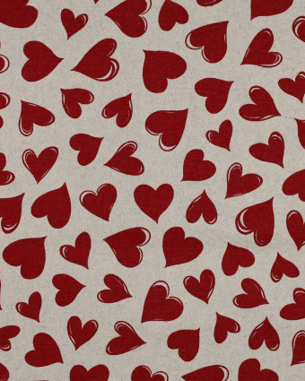 Toile Enduite Effet Lin Cœurs Rouges - Mercerine