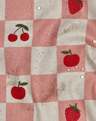 Toile Enduite Effet Lin Motif Carreaux et Fruits Rose - Mercerine