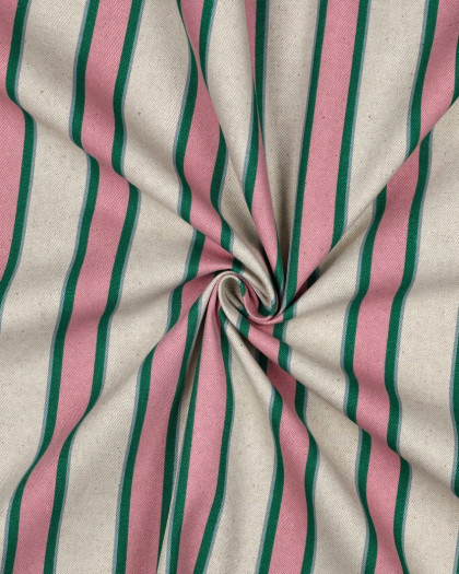 Toile Canvas Effet Lin Rayures Rose et Vert - Mercerine