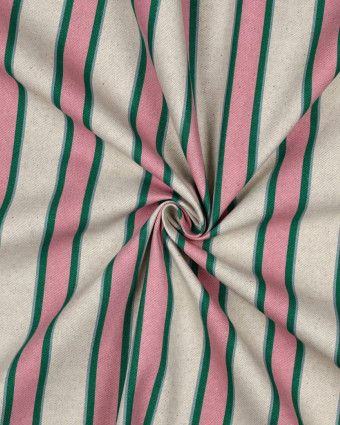 Toile Canvas Effet Lin Rayures Rose et Vert - Mercerine