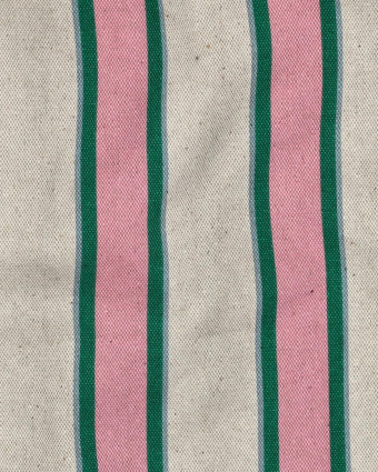 Toile Canvas Effet Lin Rayures Rose et Vert - Mercerine